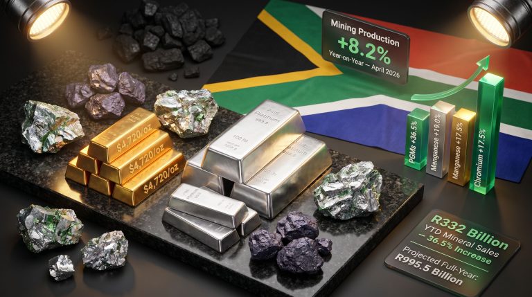 South African mining production and sales are back growth chart
