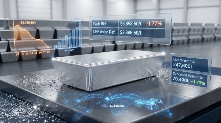 LME aluminium prices decline and warehouse stocks fall chart
