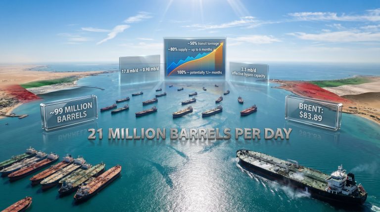 Strait of Hormuz oil supply recovery infographic aerial view
