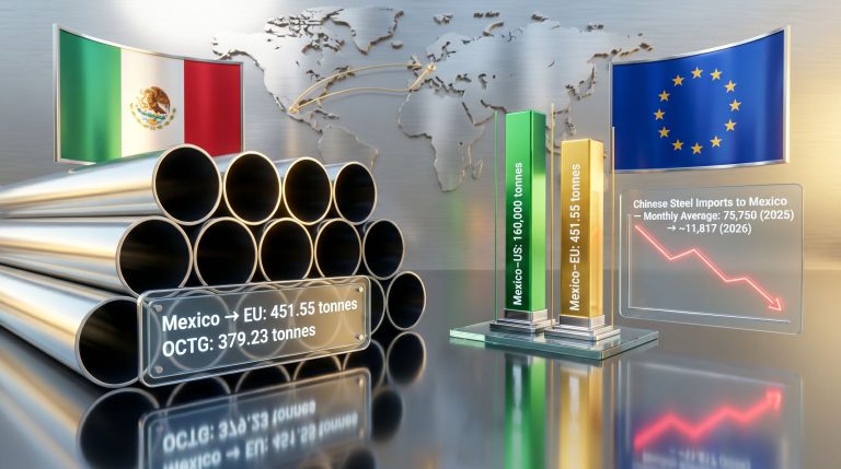 Mexico-EU steel trade deal infographic with pipes