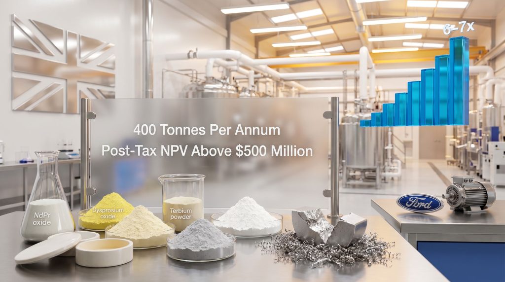 Ionic Rare Earths Belfast recycling plant Ford validation graphic