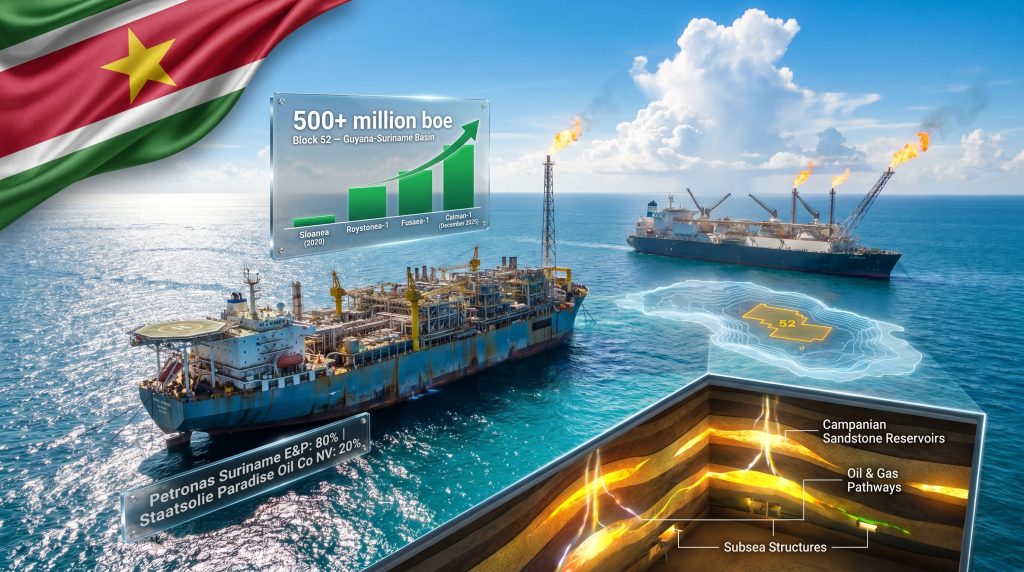 Petronas Suriname offshore Block 52 discovery infographic