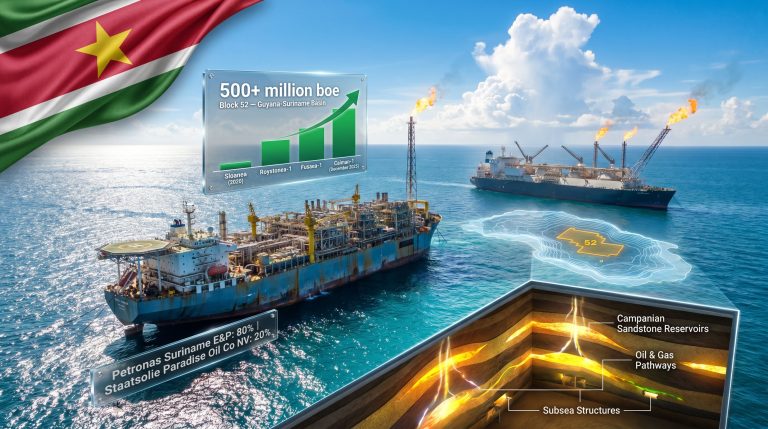 Petronas Suriname offshore Block 52 discovery infographic