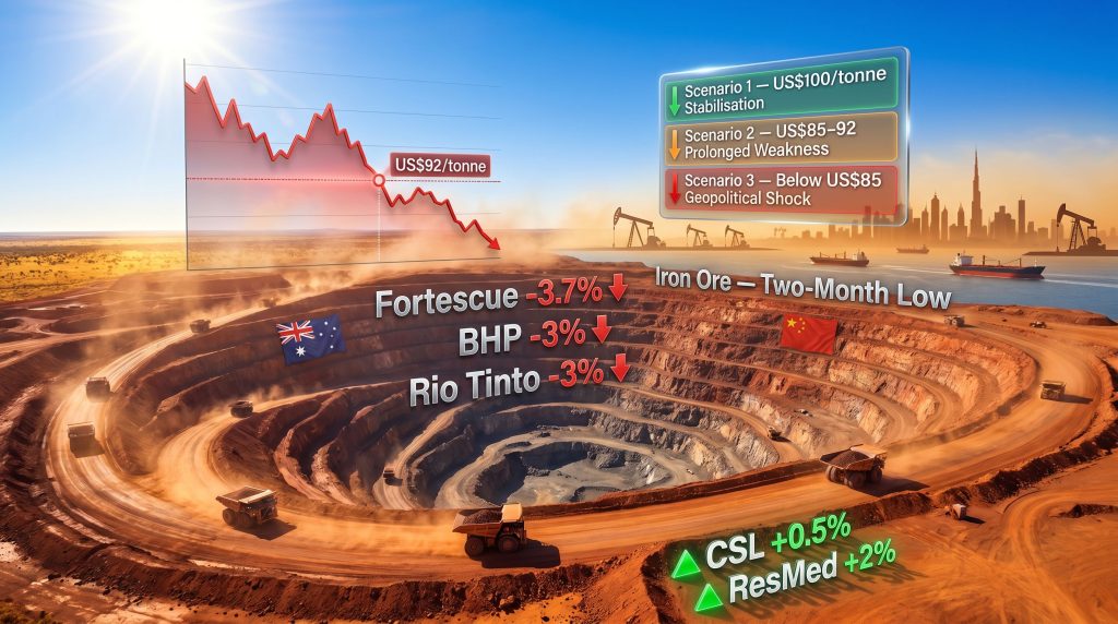ASX miners sink as iron ore slides and Middle East tensions flare chart