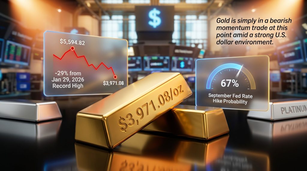 Gold falls below 4000 on fed rate hike bets chart