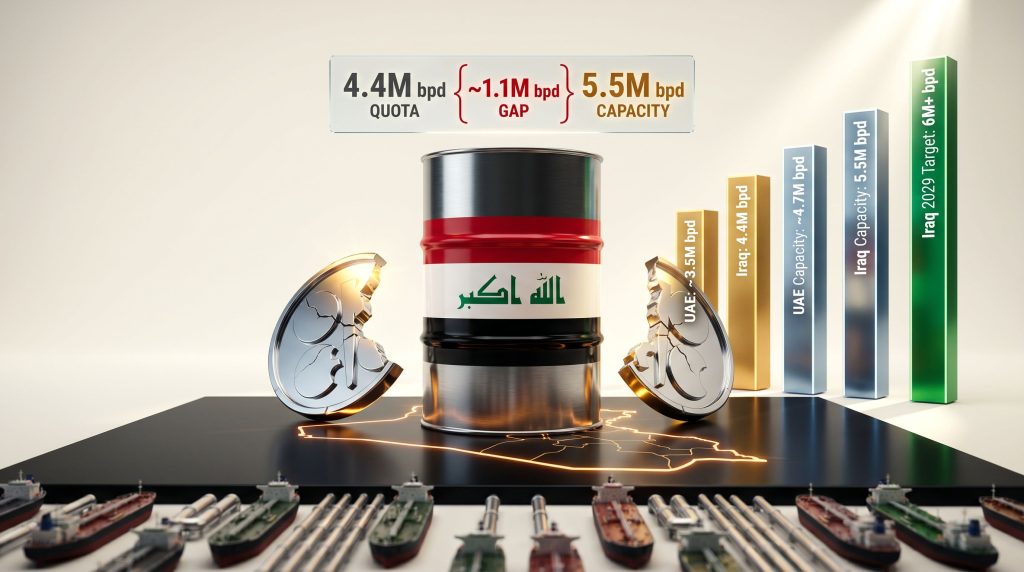 Iraq OPEC quota and exit capacity gap infographic