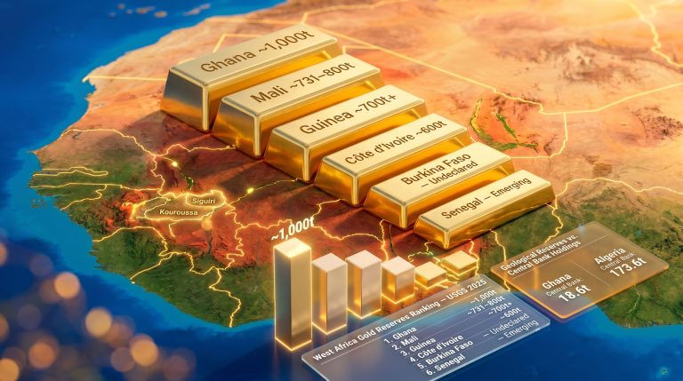 West Africa gold reserves ranking map infographic