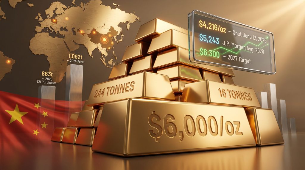 J.P. Morgan $6,000 gold forecast and central bank buying infographic