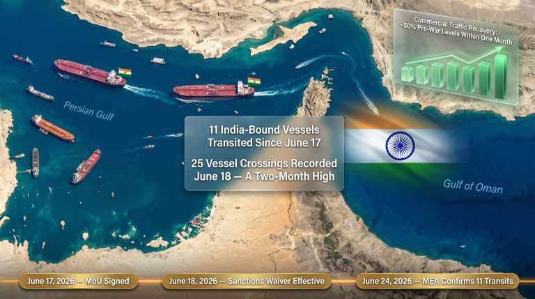 India-bound vessels crossing Strait of Hormuz after Iran-US MoU map