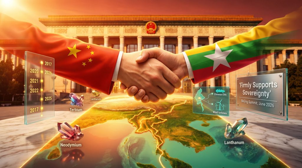Xi support for Myanmar sovereignty handshake scene
