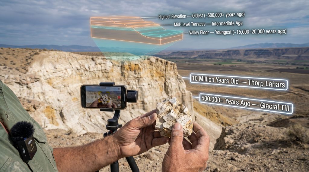 Nick Zentner filming setup and Thorp geology overview