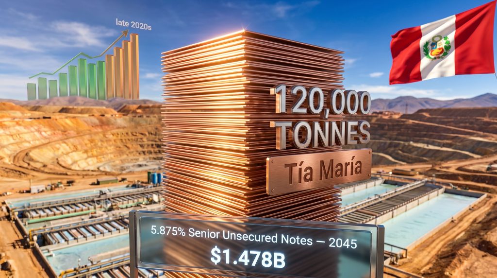Southern Copper Tia Maria project debt issuance infographic