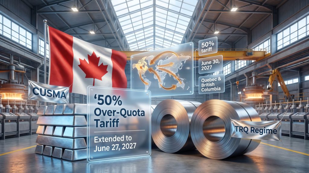 Canada steel and aluminium tariffs extension graphic in mill.