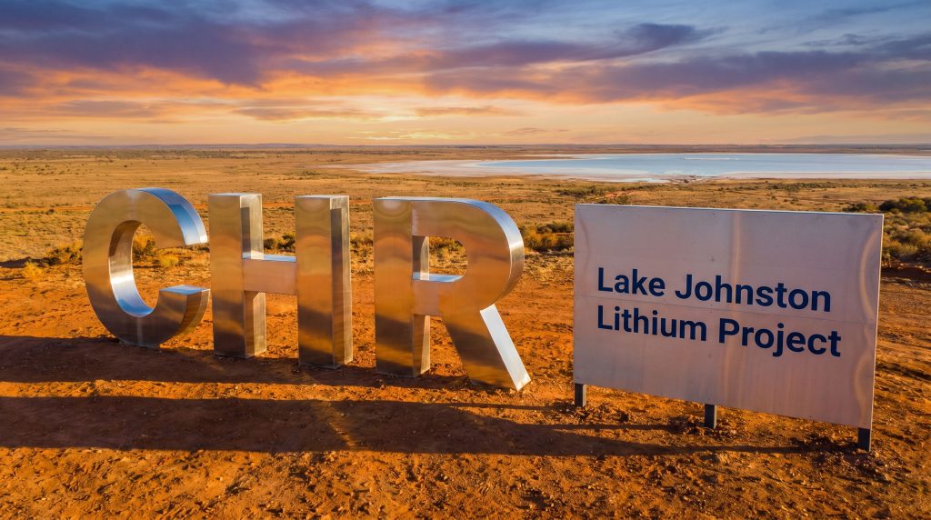 Charger Metals NL-CHR-Lake Johnston Lithium Project CHR sign at sunset