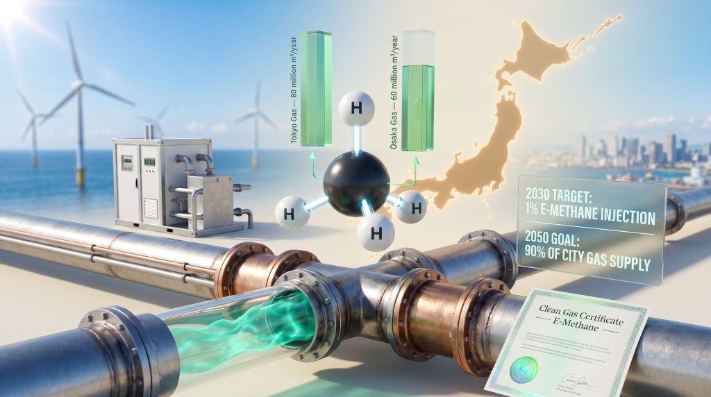 Japan low-carbon city gas e-methane pipeline system