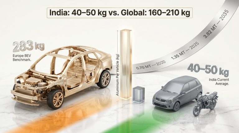 India aluminium use per vehicle in transportation comparison infographic