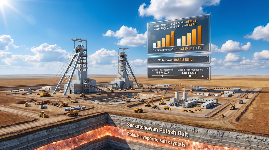 BHP Jansen potash mine cost overrun infographic