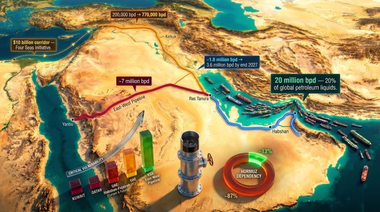 Hormuz crisis Middle East pipeline boom map