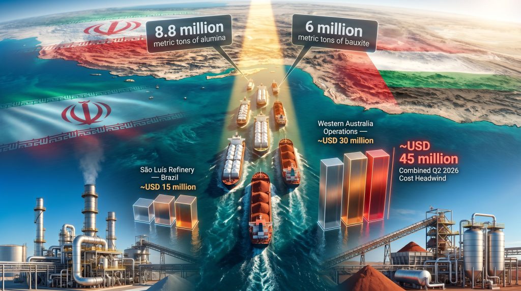 Alcoa alumina earnings pressure from Strait of Hormuz disruption infographic