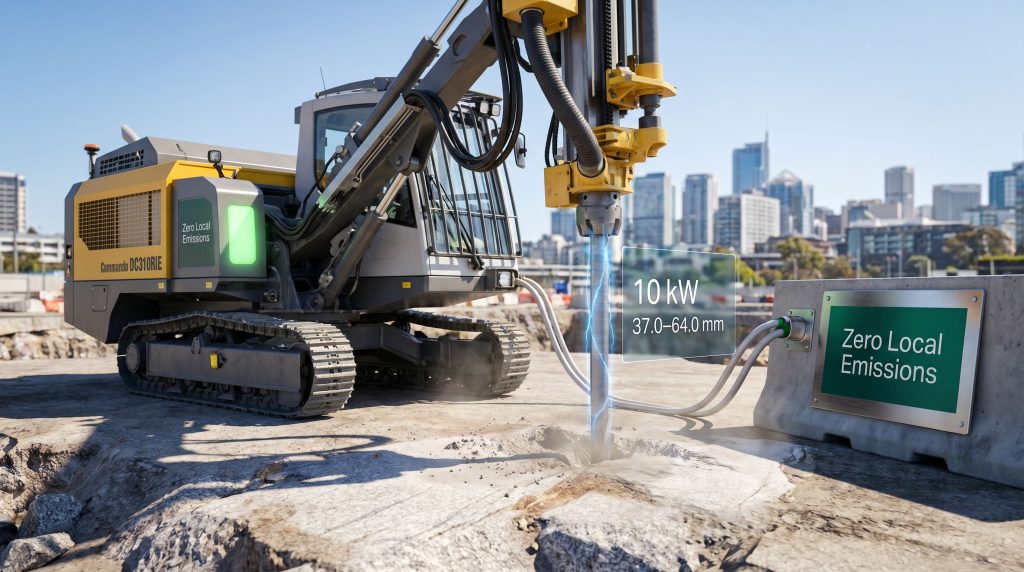 Sandvik all-electric top hammer surface drill rig drilling rock surface