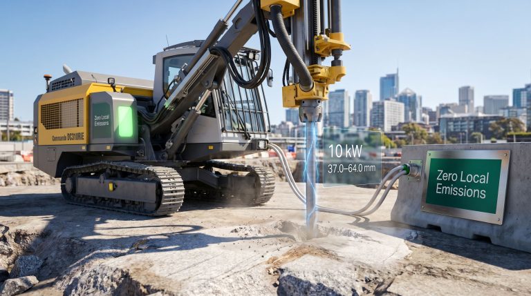 Sandvik all-electric top hammer surface drill rig drilling rock surface