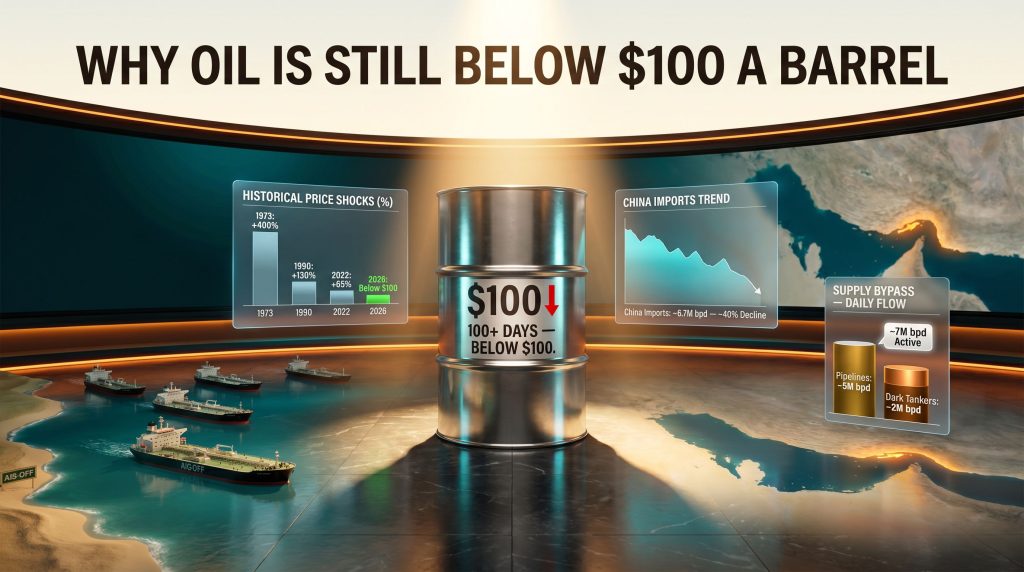 why oil is still below $100 a barrel infographic
