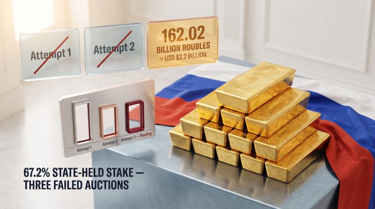 Russia auction of seized Uzhuralzoloto stake fails thrice