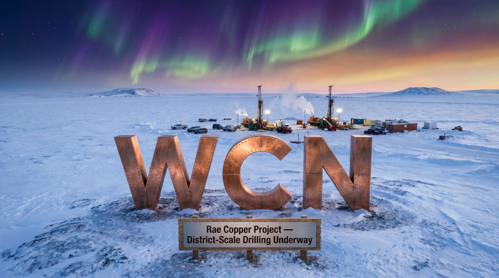 White Cliff Minerals Ltd-WCN-Rae Copper Project drilling under aurora skies