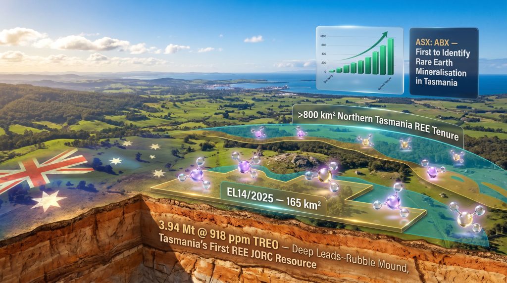 ABx Group rare earth exploration licence Tasmania map