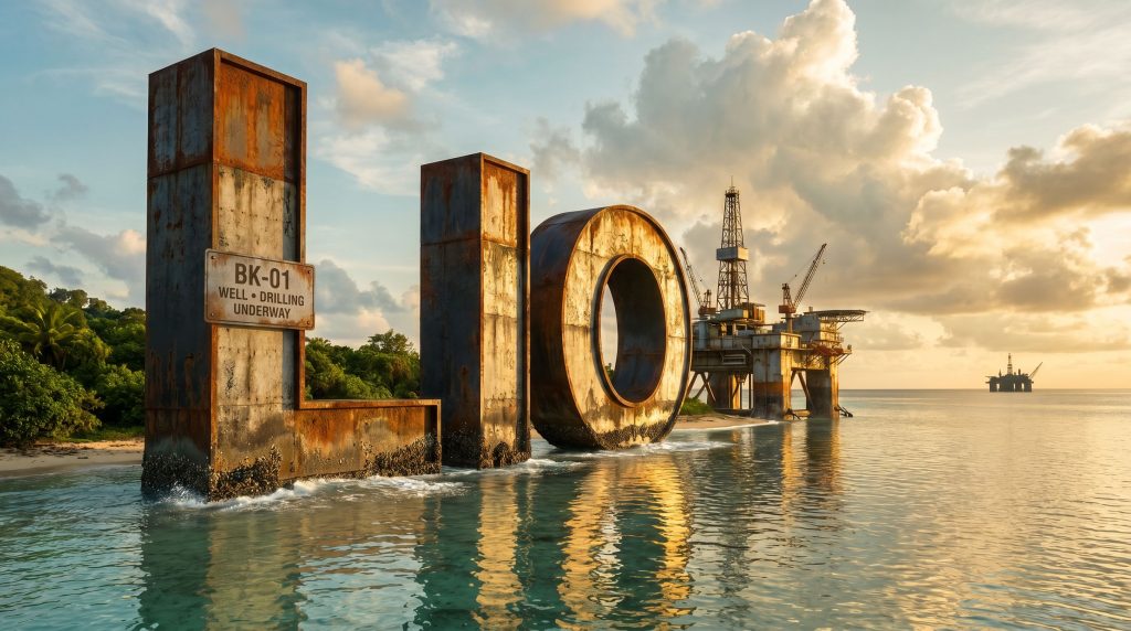 Lion Energy Ltd-LIO-Lilo offshore drilling platform at sunset