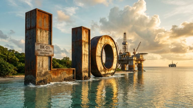 Lion Energy Ltd-LIO-Lilo offshore drilling platform at sunset