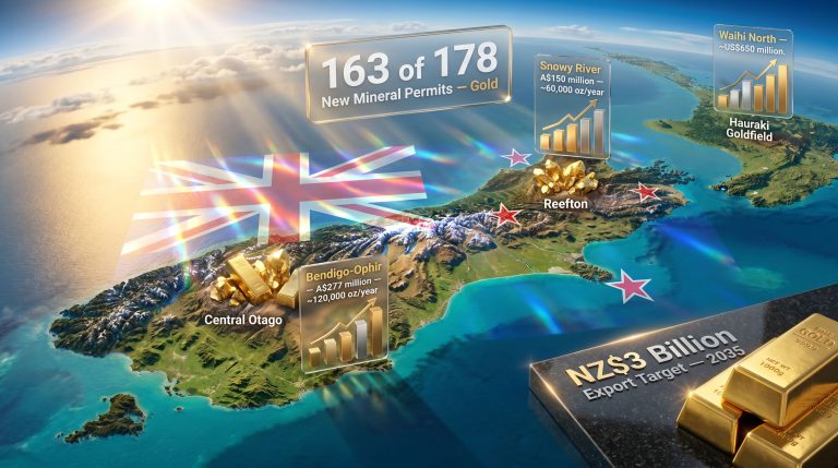 New Zealand gold mining investment map infographic