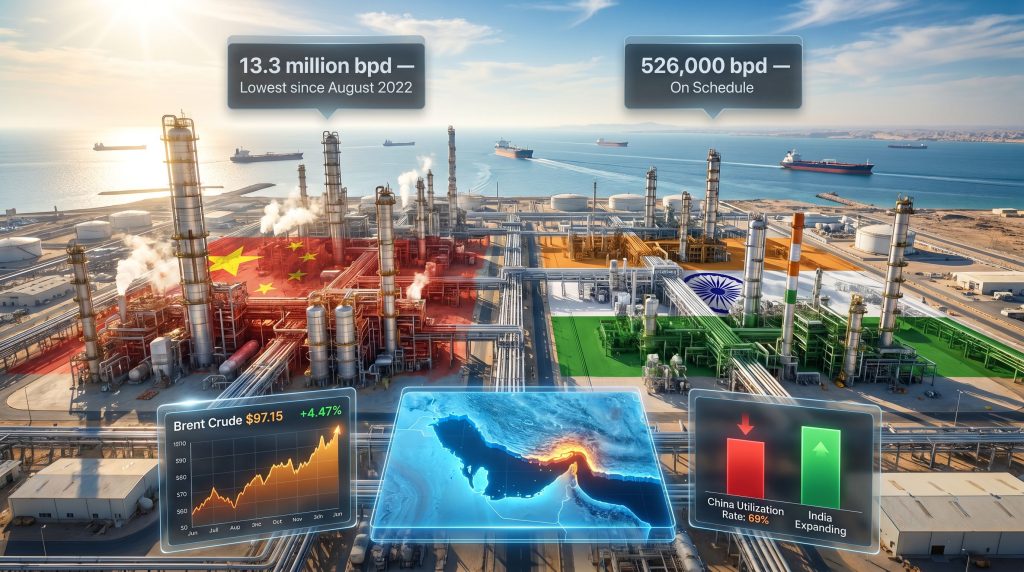 Chinese refinery delays and Middle East oil supply risks infographic