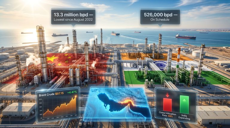Chinese refinery delays and Middle East oil supply risks infographic