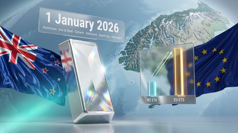 EU carbon border levy and New Zealand aluminium exports impact illustration