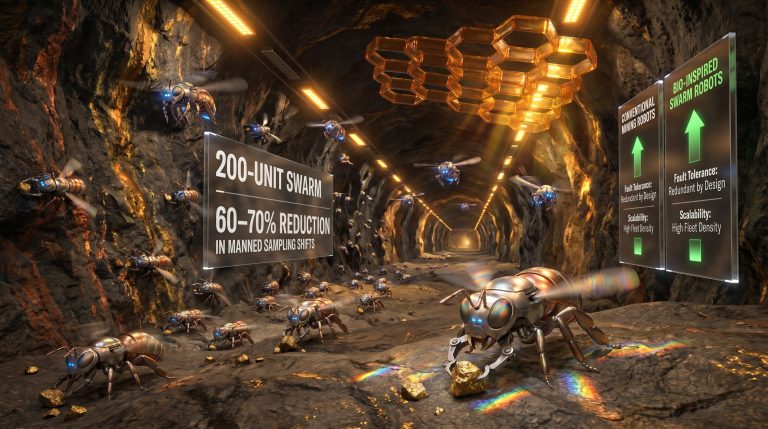 bee-inspired robotic ore collection in mine tunnel