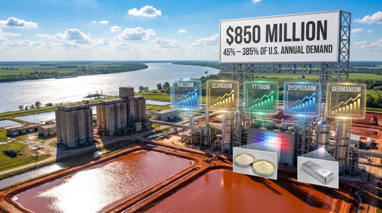 ElementUSA rare earth processing facility in Louisiana infographic