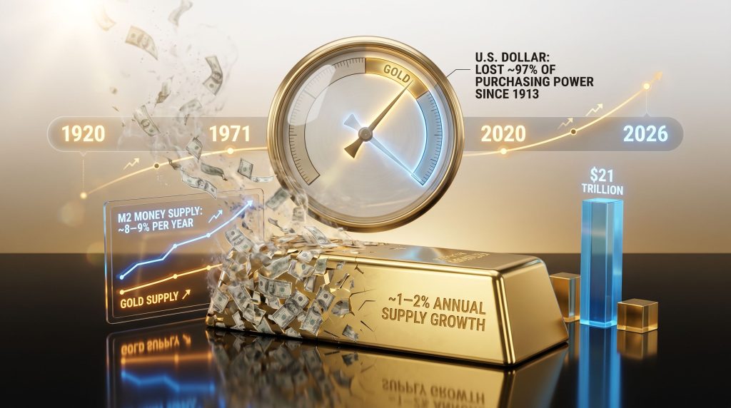 gold price and dollar debasement infographic