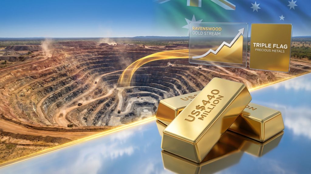 Triple Flag Ravenswood gold stream acquisition illustration