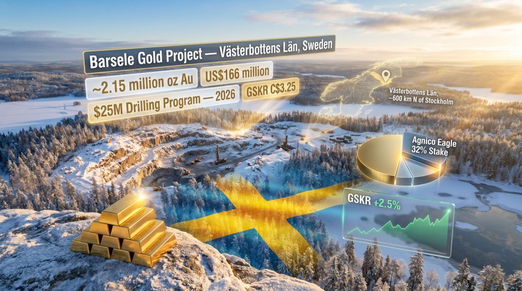 Goldsky Agnico Barsele deal Sweden gold project infographic