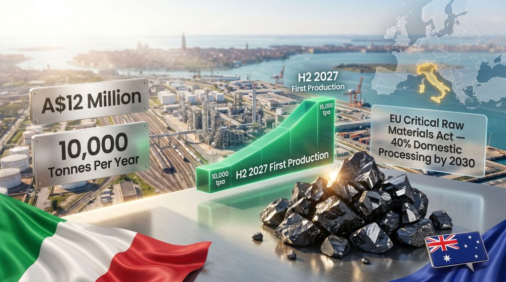 International Graphite Alkeemia Italy graphite processing hub infographic