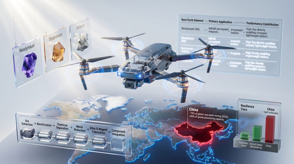 rare earths in defense drones supply chain infographic