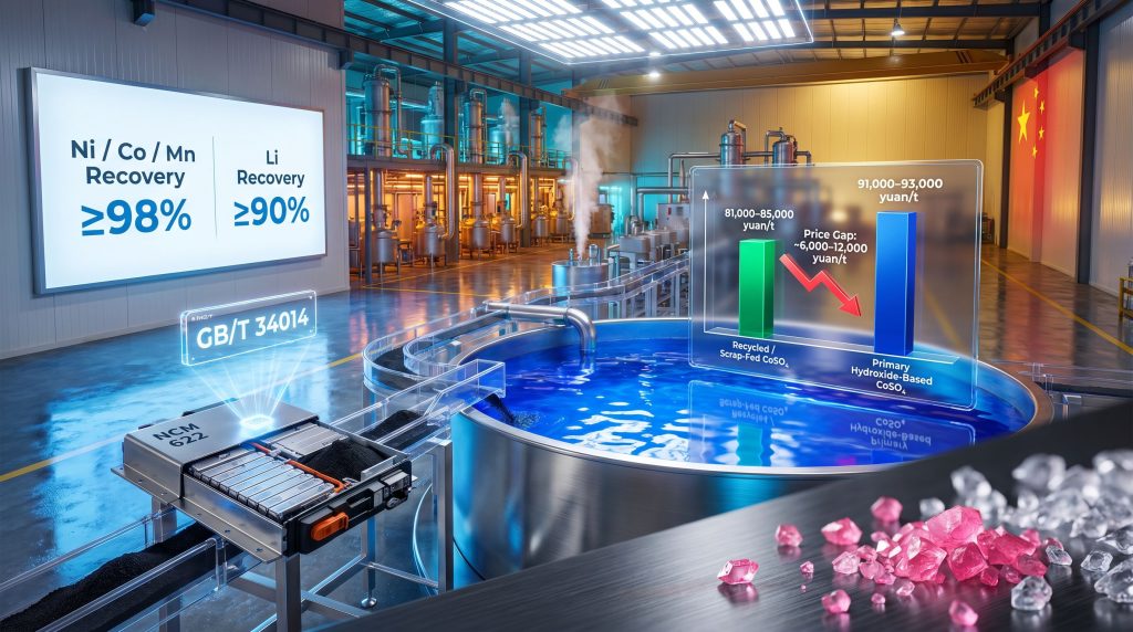 China battery recycling regulation black mass cobalt sulfate plant infographic