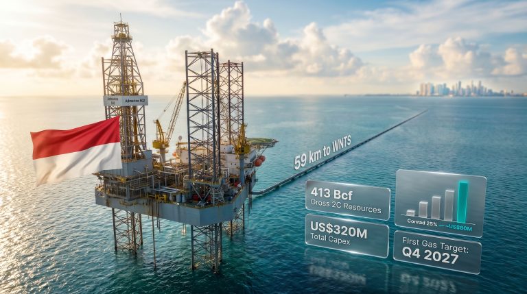 Conrad Mako gas field development offshore platform infographic