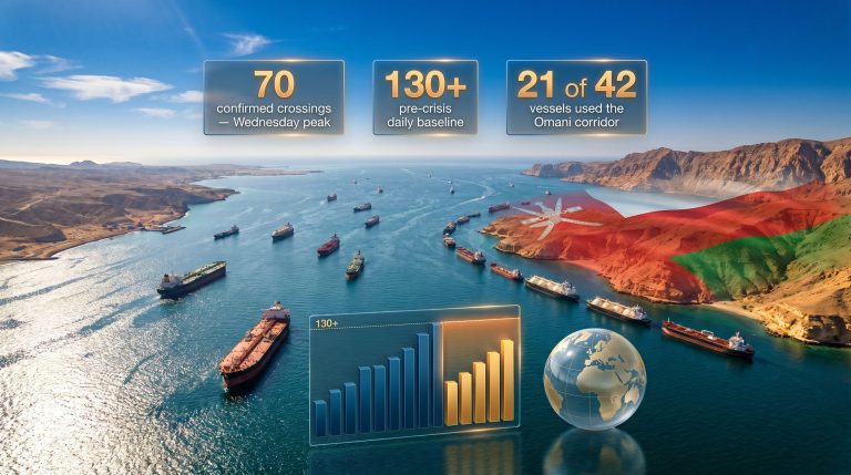 Strait of Hormuz traffic on disputed Oman route infographic