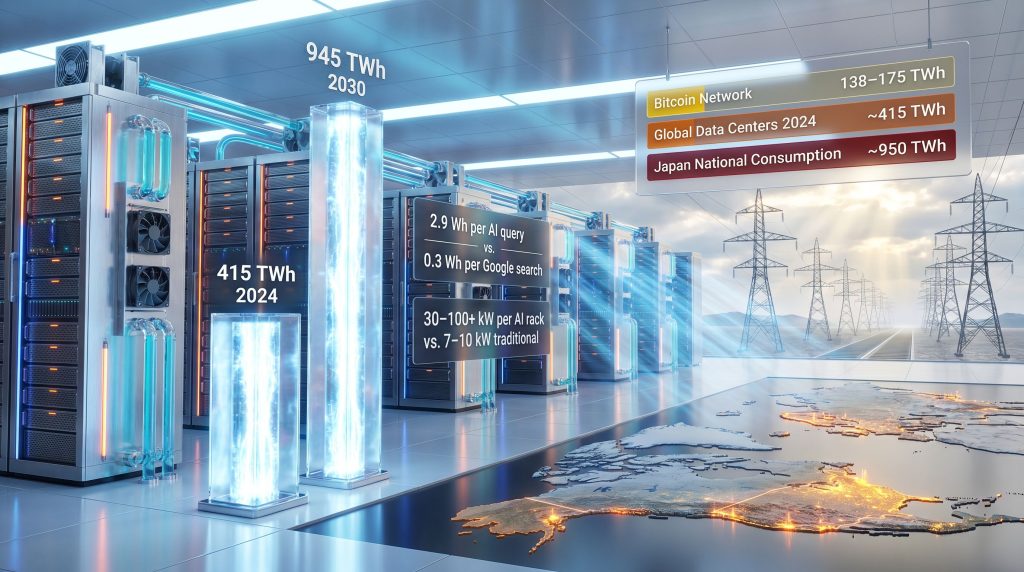 AI data center energy demand surge infographic