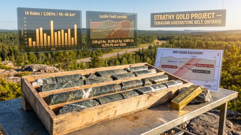 Solstice Gold Strathy Gold Project Ontario drilling results display