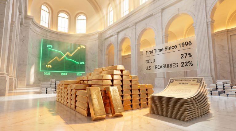 Gold surpassing US treasuries as the largest reserve asset infographic