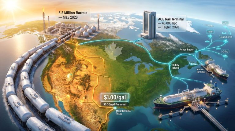 Alberta LPG exports by rail to the US map