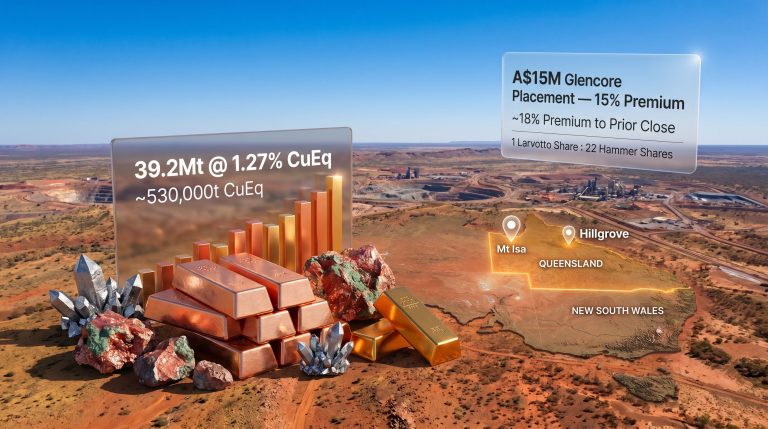 Larvotto acquisition of Hammer Metals mining infographic